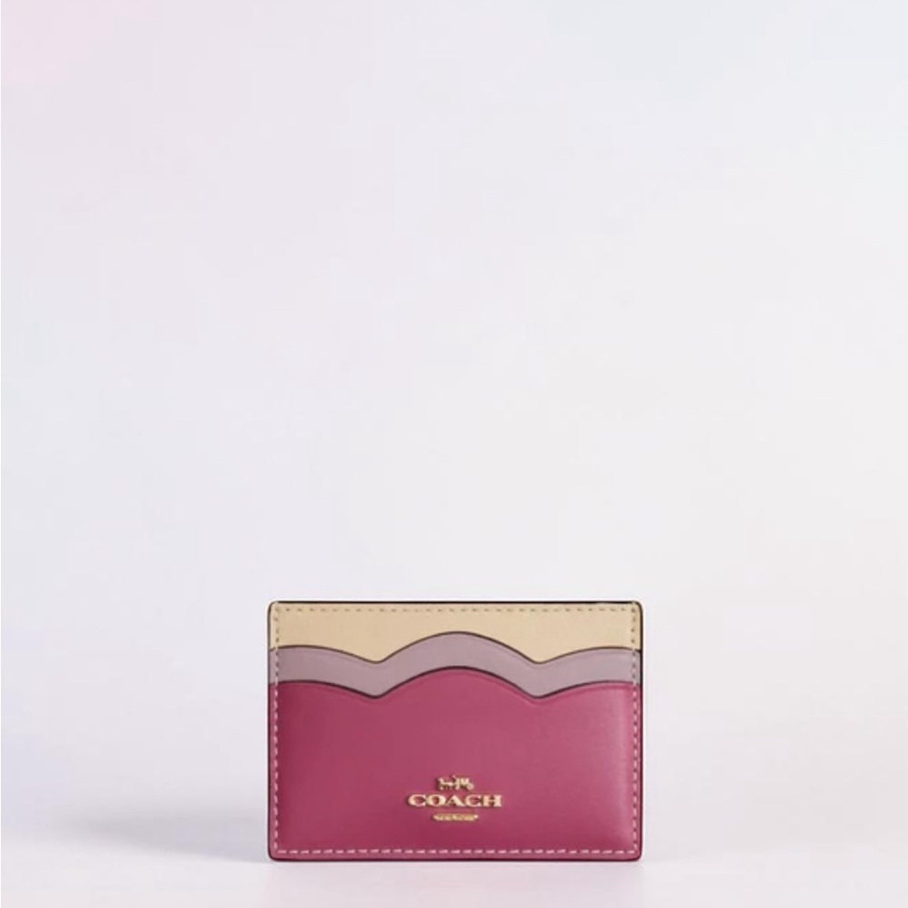 Coach Slim Card Case Petal Raspberry Multi Leather Card Holder NEW With Tag